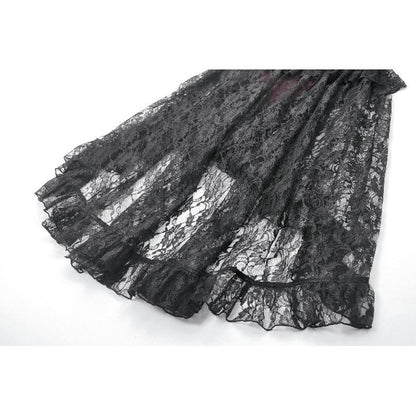 Dark in Love Crimson Queen Lace High-Low Goth Skirt in Burgundy & Black