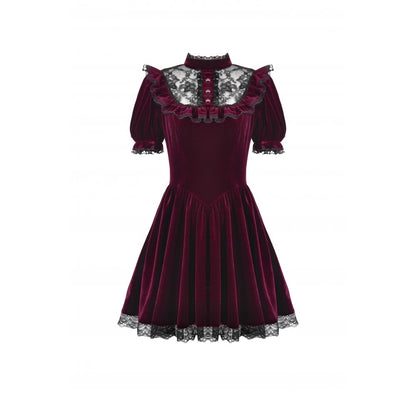 Dark in Love Ophelia Lace Collar Burgundy Velvet Goth Dress