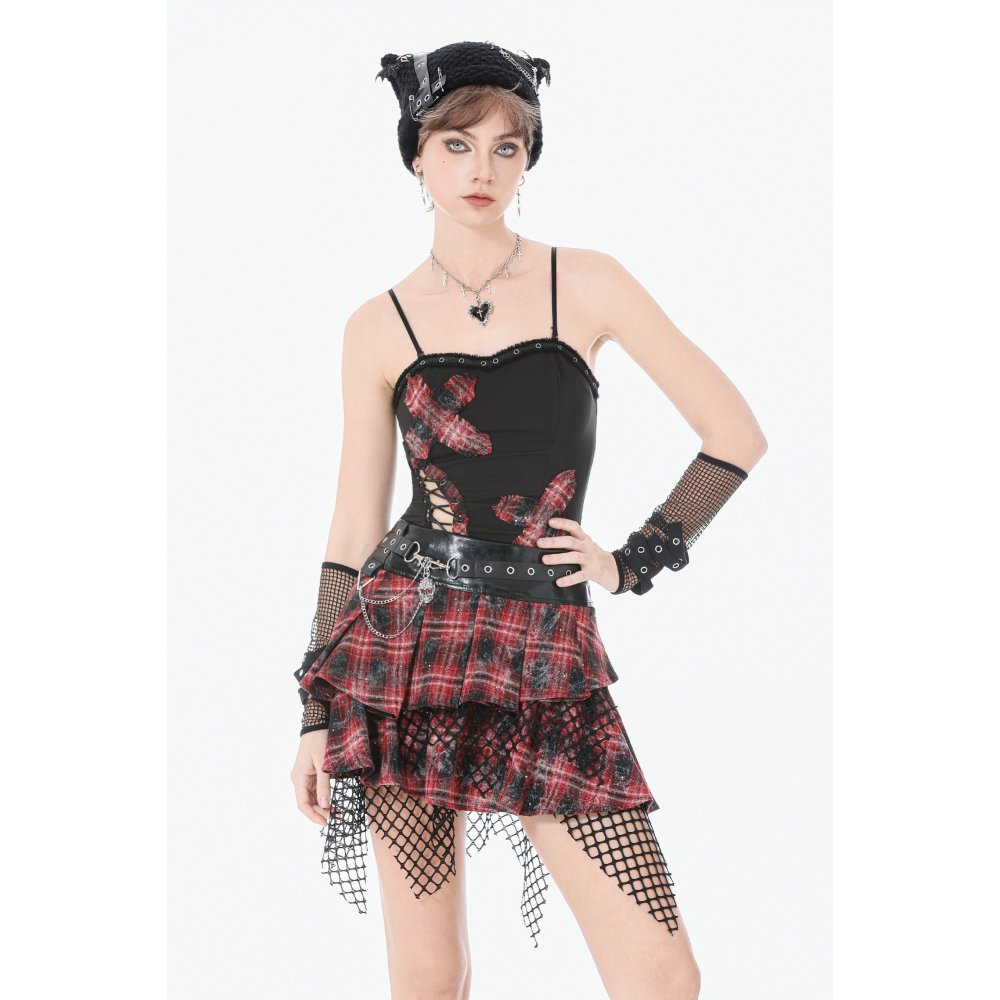 Dark in Love Linnea Plaid Mesh Layered Skirt