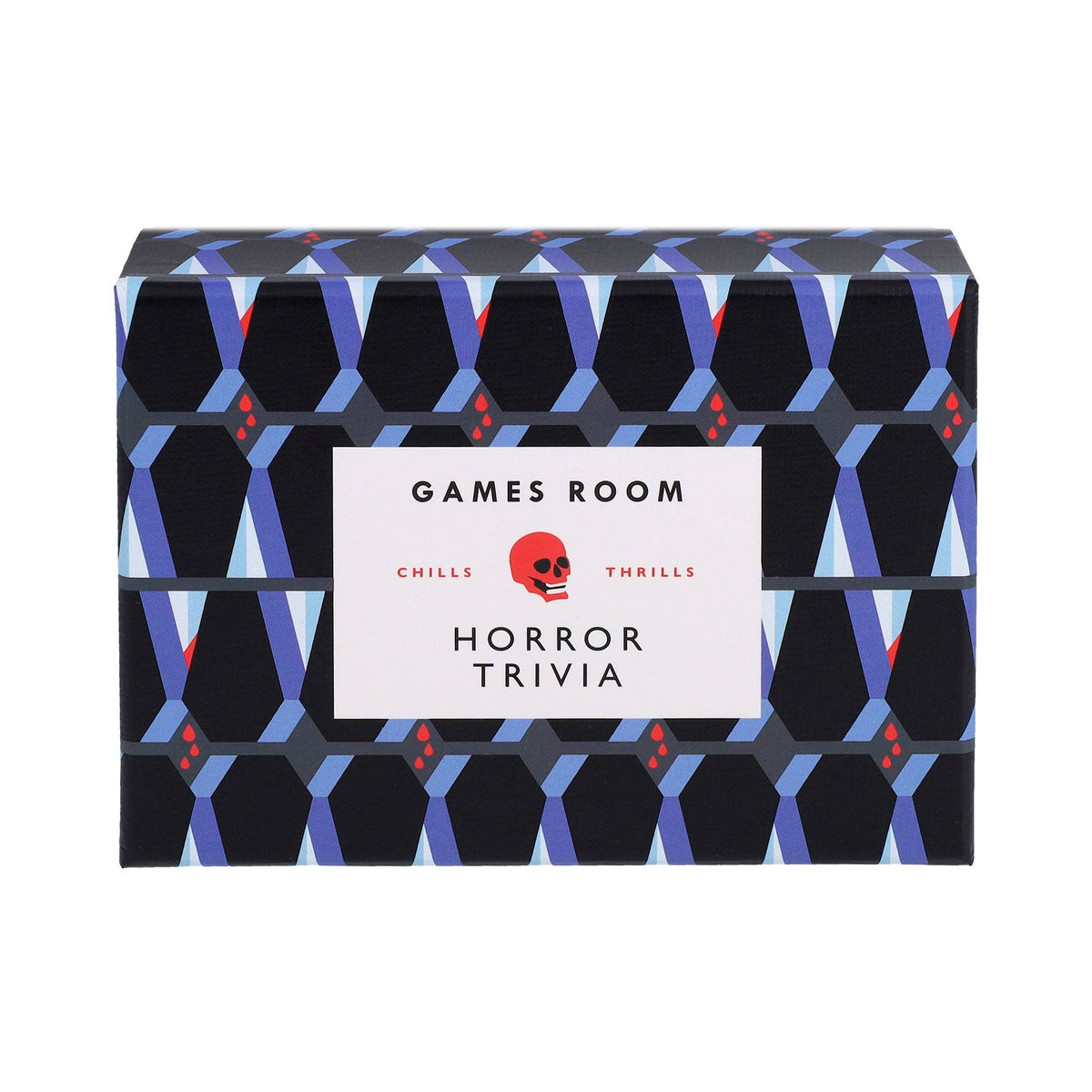 Horror Trivia box from a different angle, showing the patterned side.