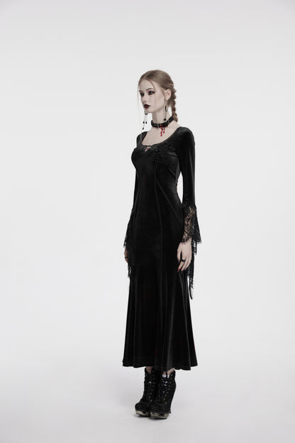 Punk Rave Isolde Velvet Lace Sleeve Dress In Black