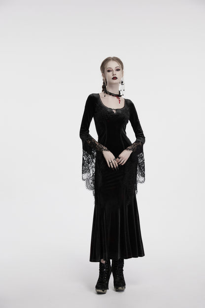 Punk Rave Isolde Velvet Lace Sleeve Dress In Black