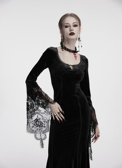 Punk Rave Isolde Velvet Lace Sleeve Dress In Black