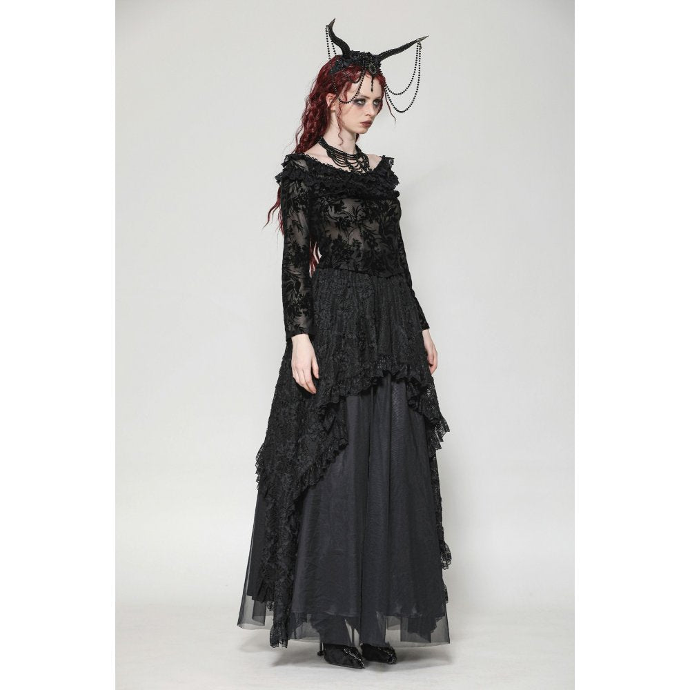 Dark in Love Bluebell Gothic Sexy Off-Shoulder Velvet Lace Top - Kate's Clothing