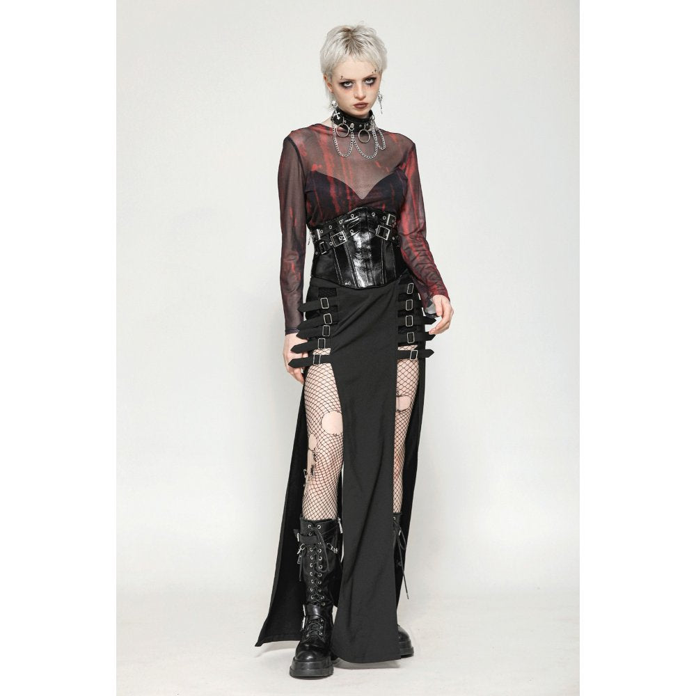 Dark in Love Carson Black and Red Tie-Dye Mesh Versatile Basic Top - Kate's Clothing