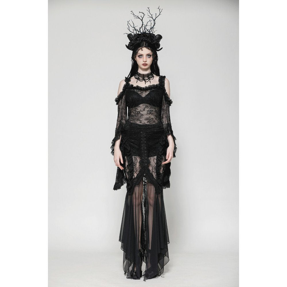 Dark in Love Delaney Gothic Romantic Lace Flare Sleeve Top - Kate's Clothing