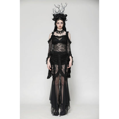 Dark in Love Delaney Gothic Romantic Lace Flare Sleeve Top - Kate's Clothing