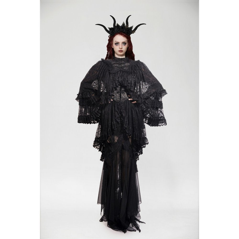 Dark in Love Zuri Vintage Lace Cape with Flowing Sleeves - Kate's Clothing