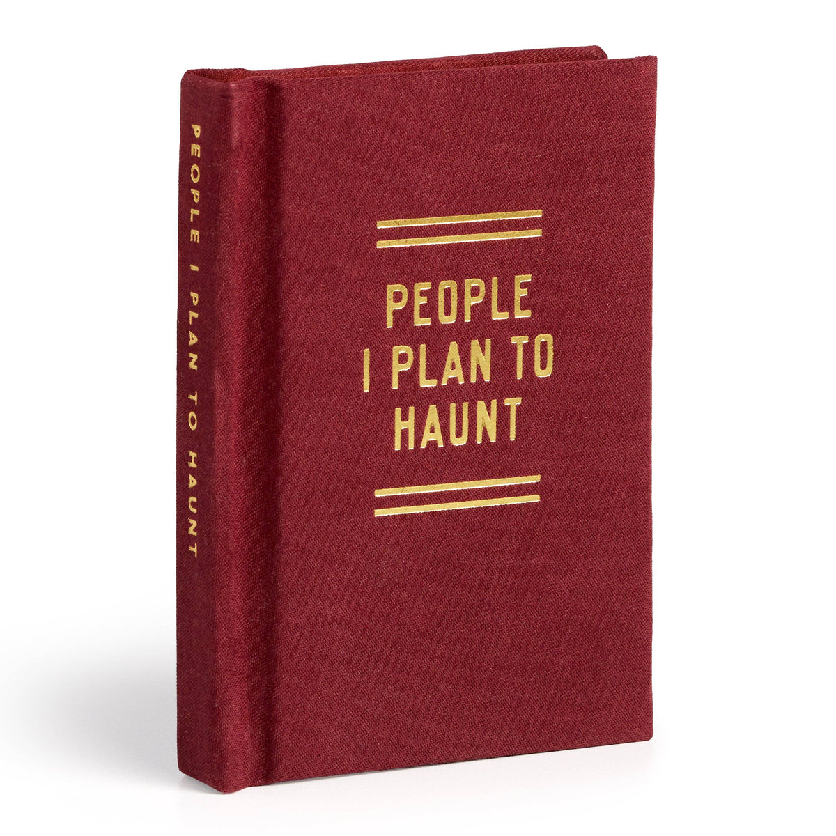 The diary standing at an angle, showing the red spine.
