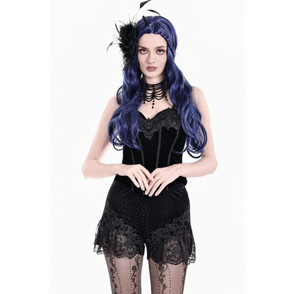Dark in Love Velvet Floral Lace Trim Shorts