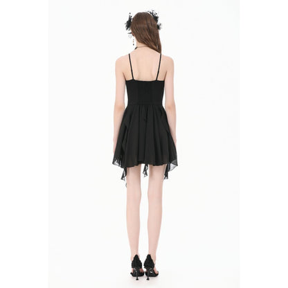 Dark in Love Asymmetric Flowy Chiffon Dress