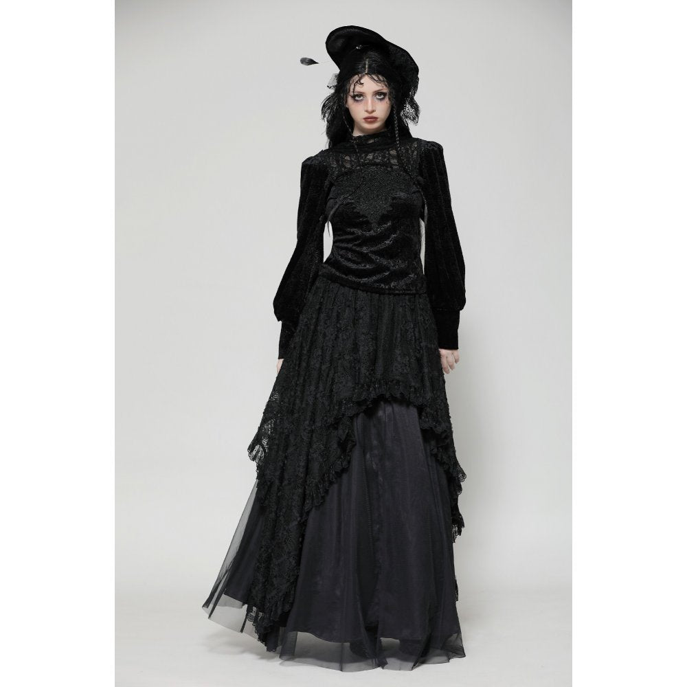 Dark in Love Cyra Gothic Jacquard Velvet Bell Sleeve Top - Kate's Clothing