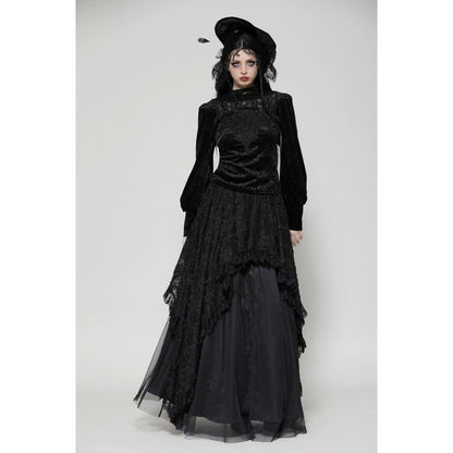 Dark in Love Cyra Gothic Jacquard Velvet Bell Sleeve Top - Kate's Clothing