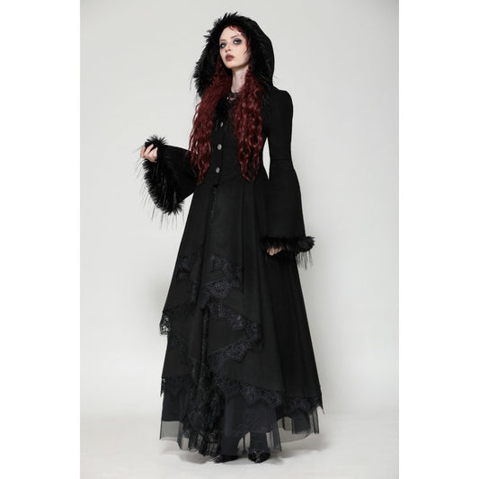 Dark in Love Eira Lace and Faux Fur Trimmed Hooded Coat - Kate's Clothing