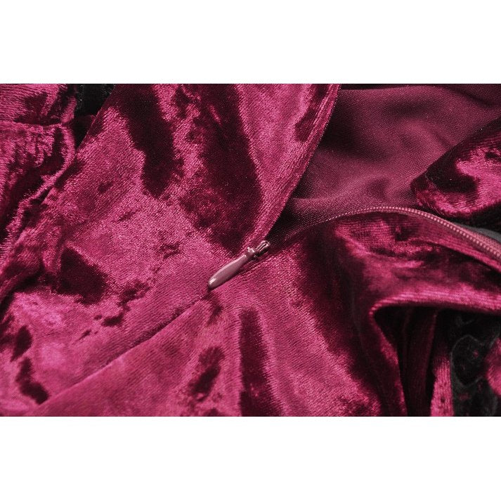 Dark in Love Crimson Queen Lace High-Low Goth Skirt in Burgundy & Black