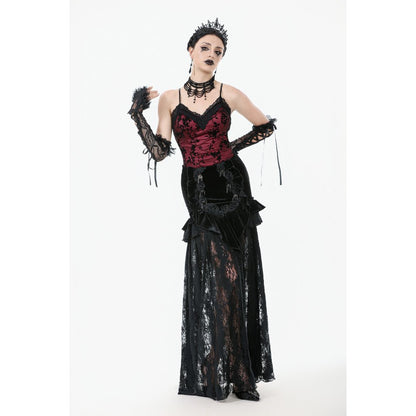 Dark in Love Althea Lace-Trimmed Velvet Goth Camisole in Burgundy
