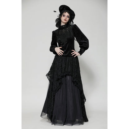 Dark in Love Cyra Gothic Jacquard Velvet Bell Sleeve Top - Kate's Clothing