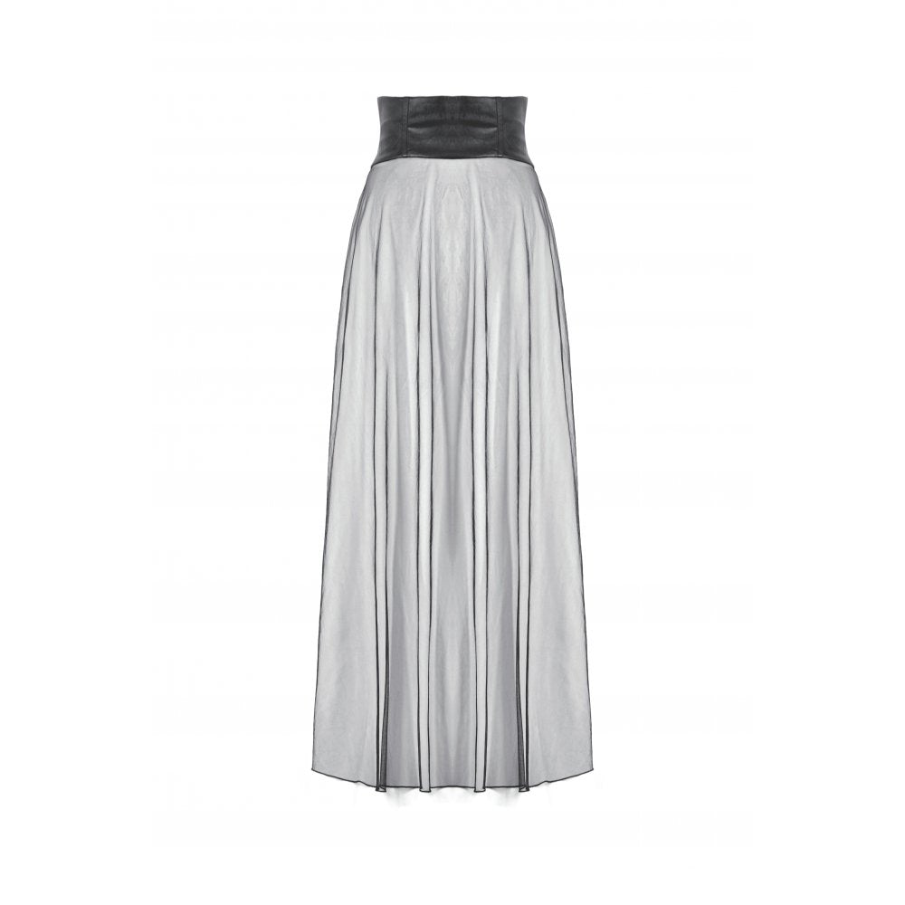 Dark in Love Gothic Sheer Mesh Maxi Skirt with PU Waist Corset