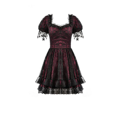 Dark in Love Red Black Lace Princess Dress with Stars Lace