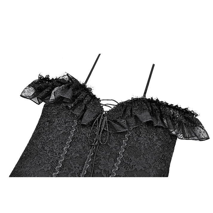 Dark in Love Nocturne Ruffled Lace Cold-Shoulder Top