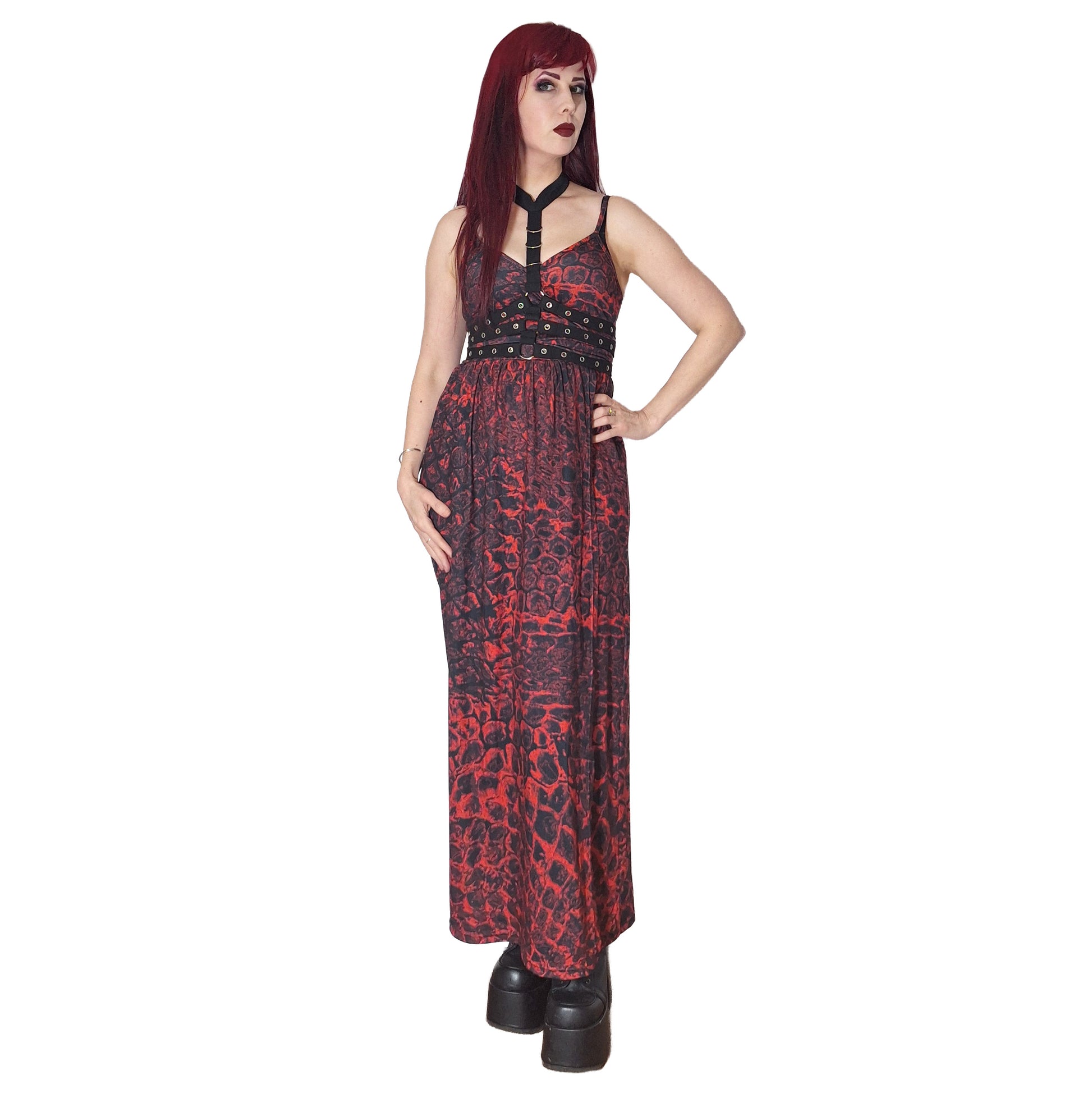 Red gothic scale print dress women