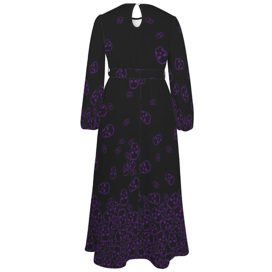 Black and purple gothic skull print maxi dress with belt