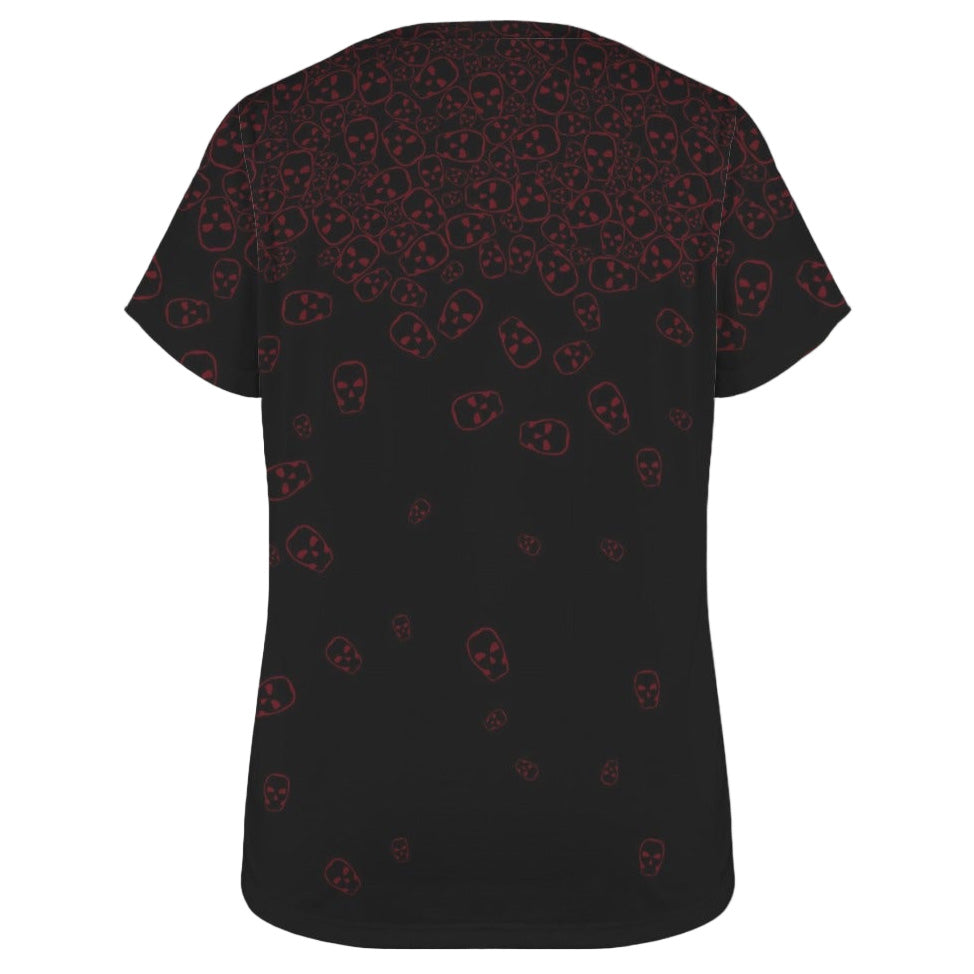 Women’s gothic T-shirt with red skull cascade print