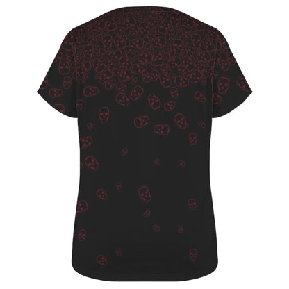 Women’s gothic T-shirt with red skull cascade print