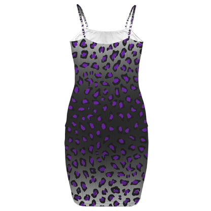 Dress with purple and black cheetah pattern on a white background