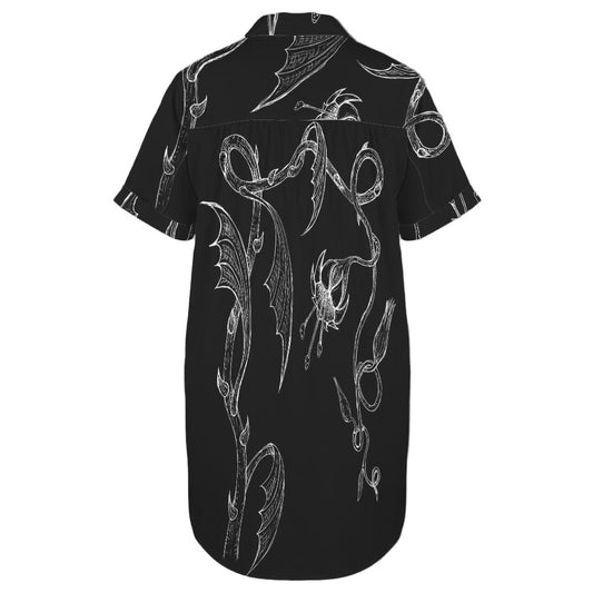 ANTIBrand Soul Flower shirt dress with white hand-drawn skull flower artwork