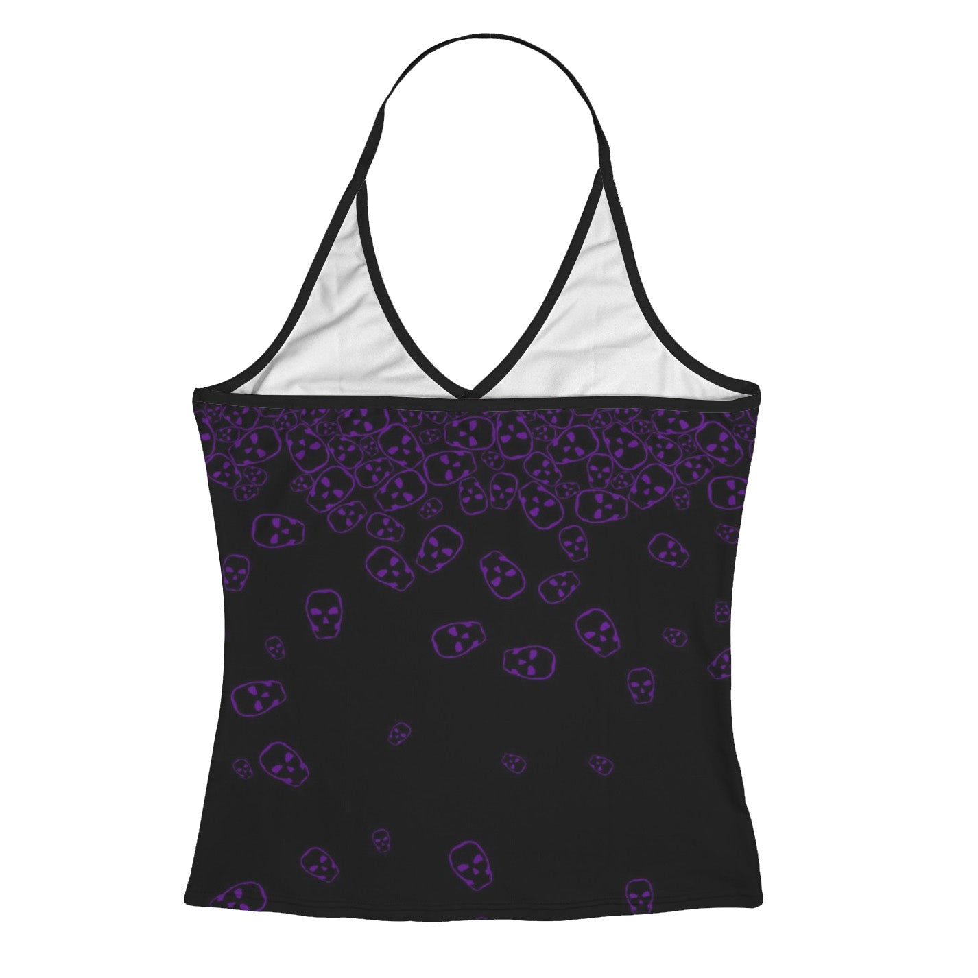 ANTIBrand Tumbling Skulls Purple on Black Halter Top