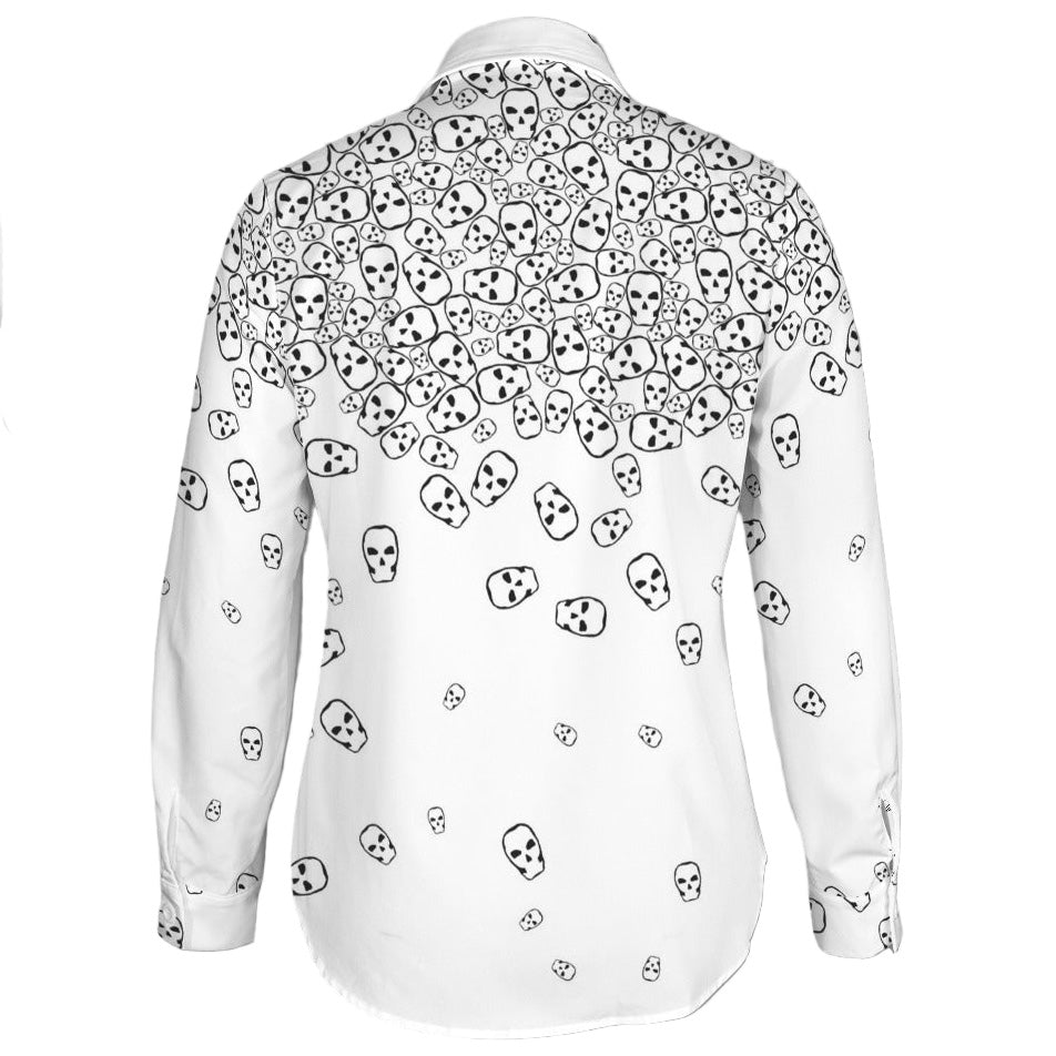 Corporate goth button-up shirt with black skull design