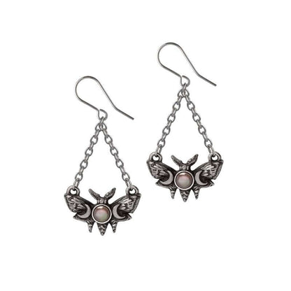 Alchemy Gothic Lunar Moth earrings moon phase mother of pearl double chains actias