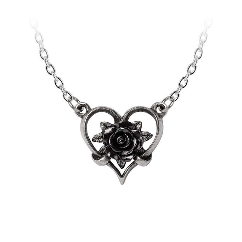 Alchemy Gothic Heart of Blackness necklace glossy heart black rose adjustable chain