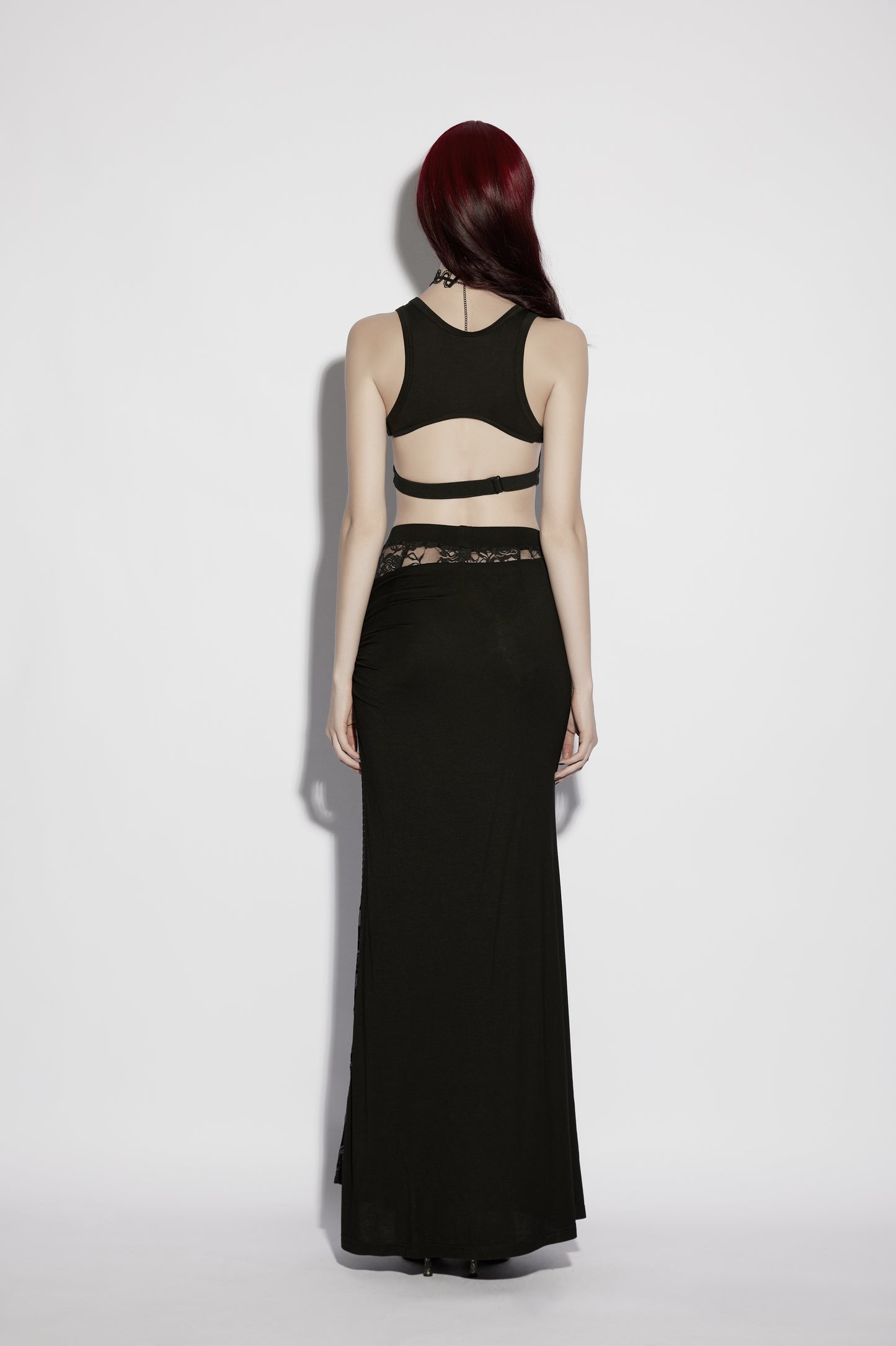 Dark romance black pleated skirt - floor length drape