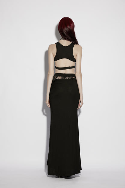 Dark romance black pleated skirt - floor length drape