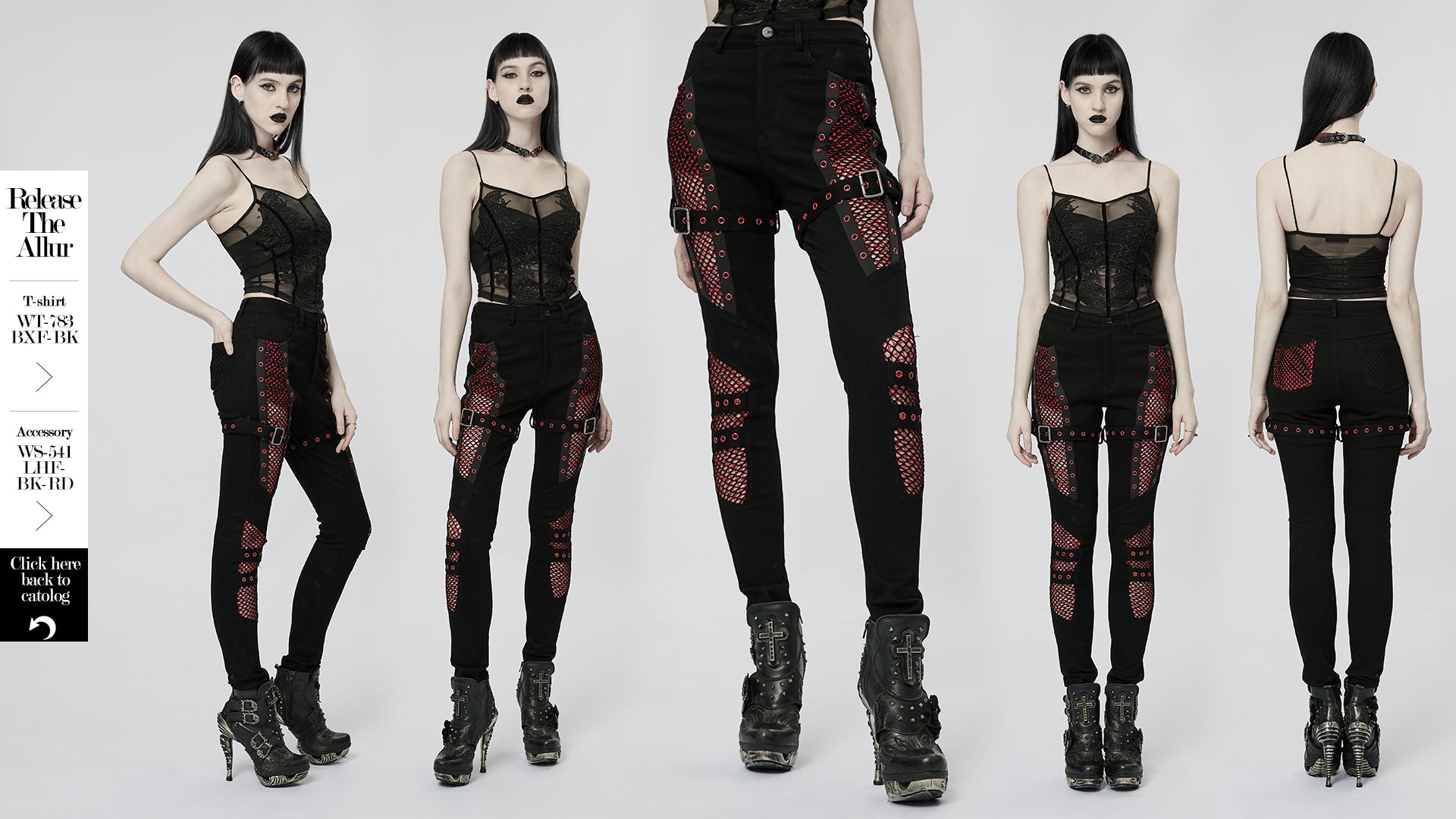 Punk Rave Ayita Trousers - Red and Black - Kate's Clothing
