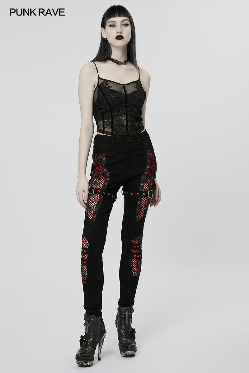 Punk Rave Ayita Trousers - Red and Black - Kate's Clothing