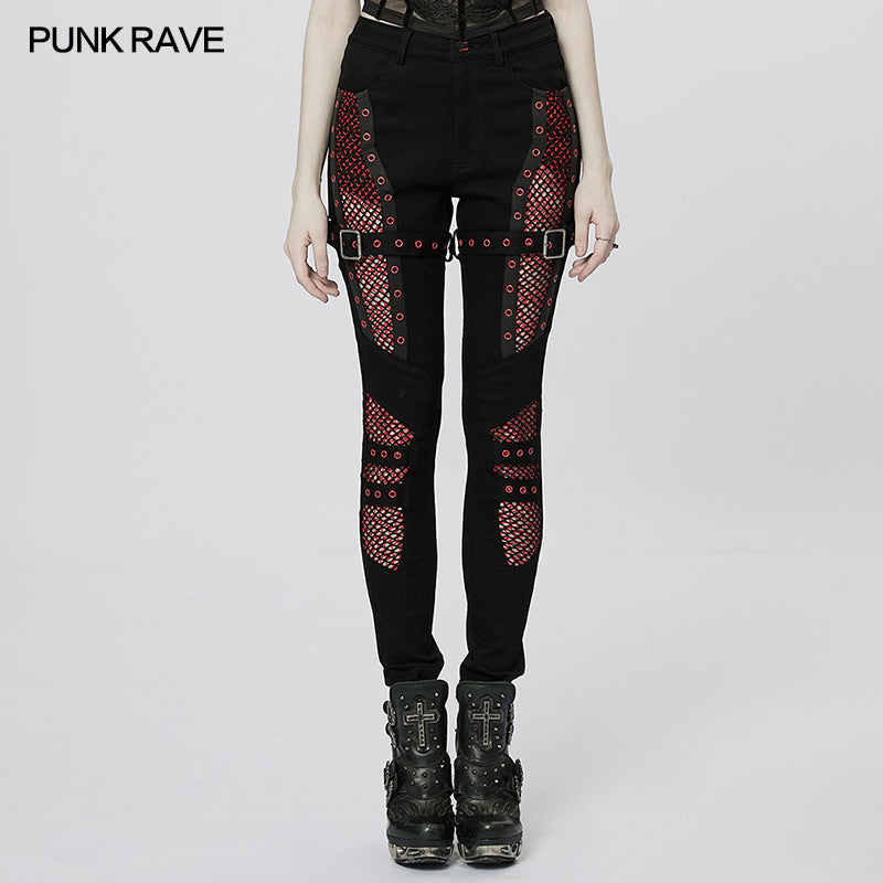 Punk Rave Ayita Trousers - Red and Black - Kate's Clothing