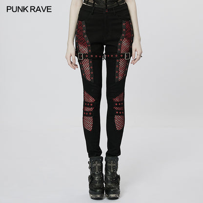 Punk Rave Ayita Trousers - Red and Black - Kate's Clothing