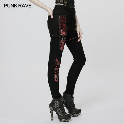 Punk Rave Ayita Trousers - Red and Black - Kate's Clothing