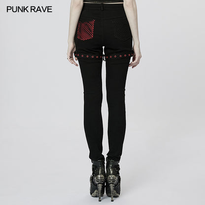 Punk Rave Ayita Trousers - Red and Black - Kate's Clothing