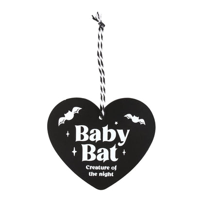 Gothic Gifts Baby Bat Wooden Hanging Heart Sign - Kate's Clothing