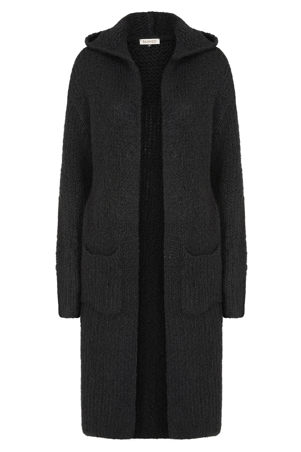 Banned Apparel Blackmoor Long Black Knit Cardigan with Hood and pockets