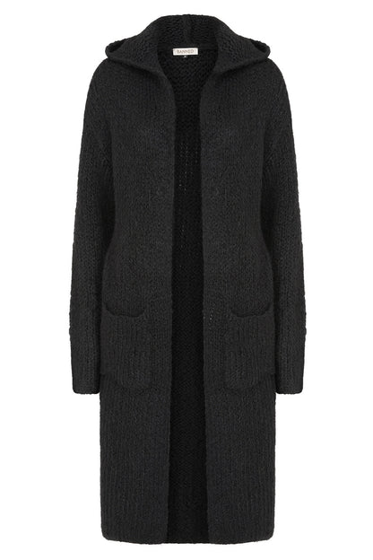 Banned Apparel Blackmoor Long Black Knit Cardigan with Hood and pockets