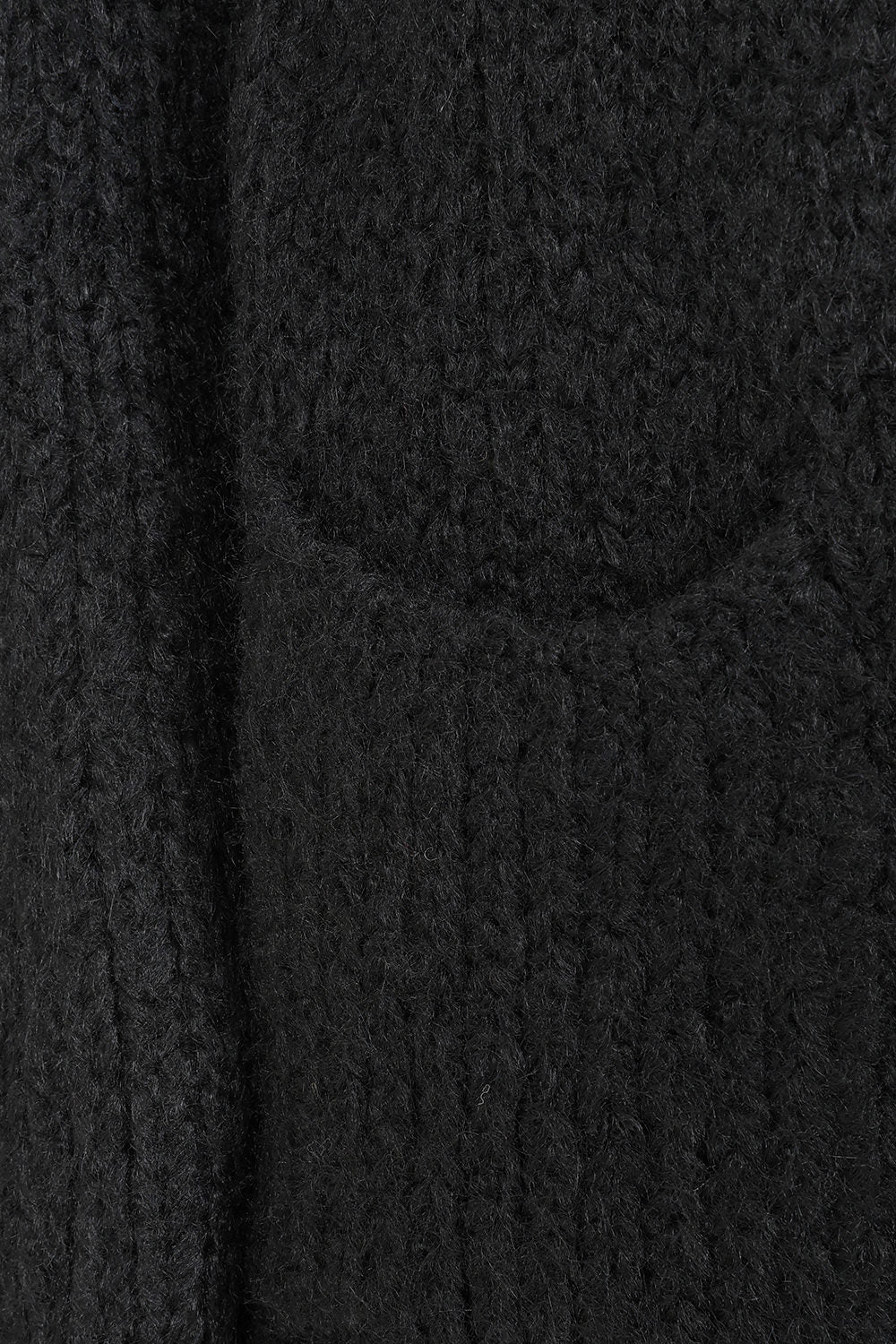 Banned Apparel Blackmoor Long Black Knit Cardigan with Hood close up of a pocket