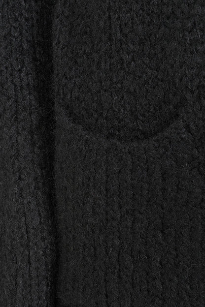 Banned Apparel Blackmoor Long Black Knit Cardigan with Hood close up of a pocket