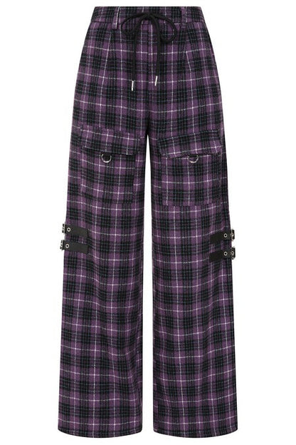 Banned Apparel Checkpoint Chaos Purple Tartan Trousers