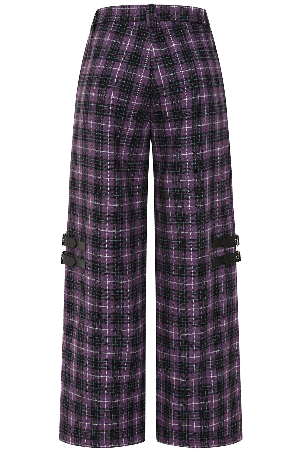 Banned Apparel Checkpoint Chaos Purple Tartan Trousers back view