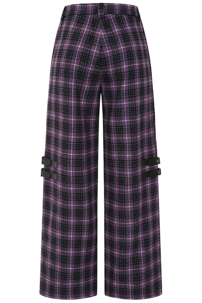 Banned Apparel Checkpoint Chaos Purple Tartan Trousers back view